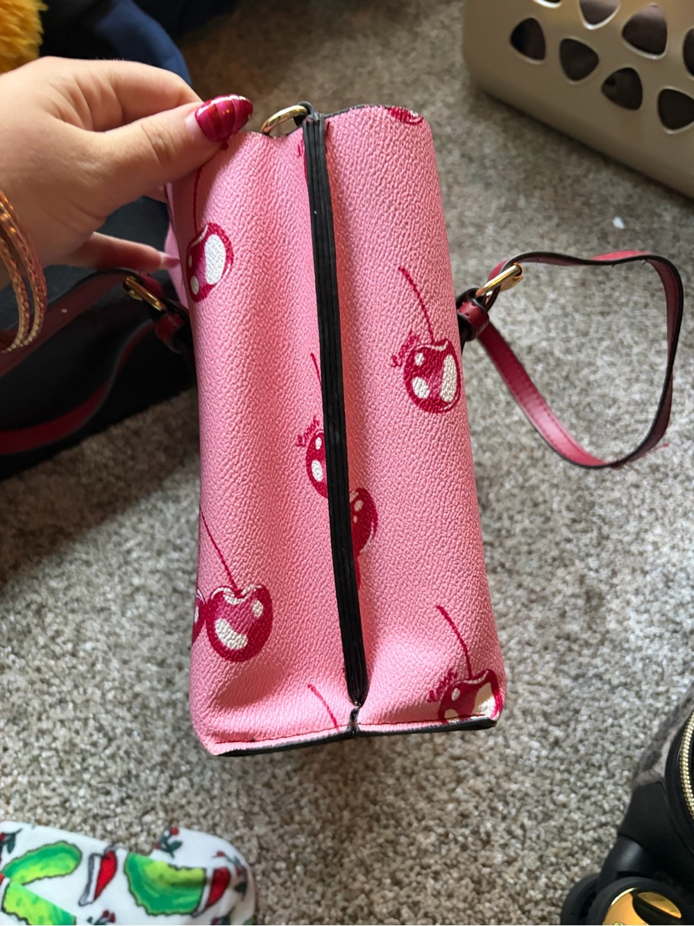 Coach Pink Cherry Print Tote with Red Trim - Picture 5 of 6